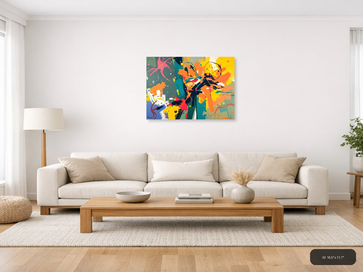 Vibrant Abstract Bird & Botanical Splash Wall Art — A3 / Living Room