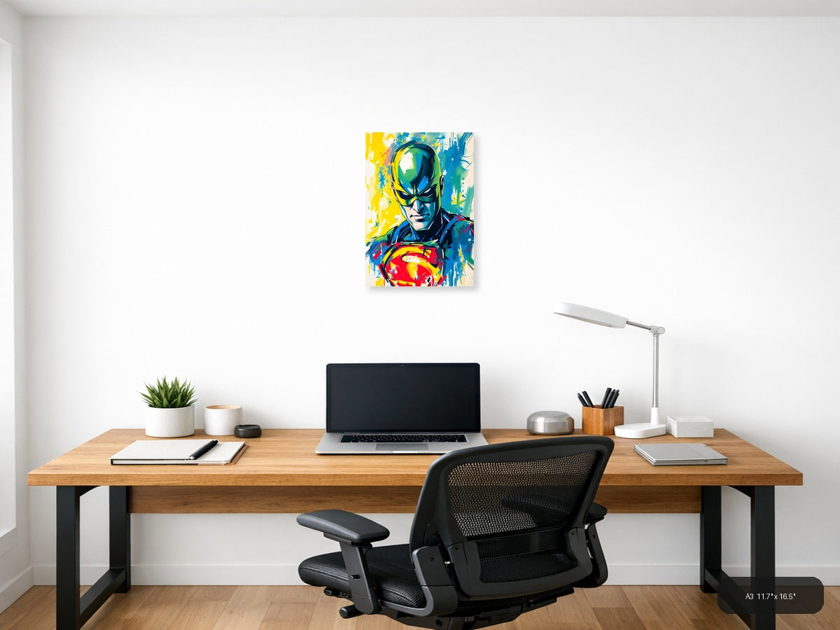 Abstract Superhero Portrait Colorful Modern Wall Art — A3 / Office