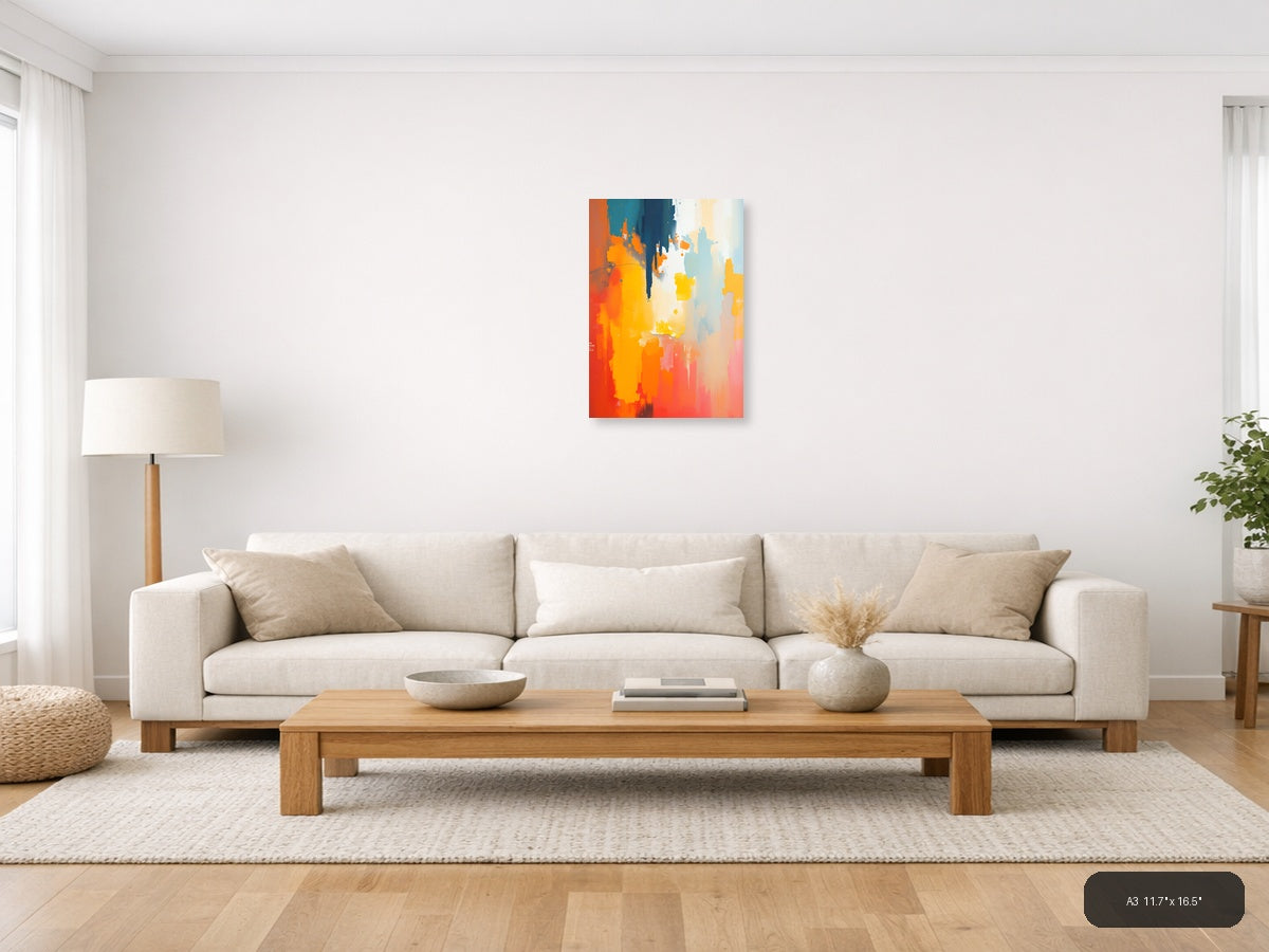 Abstract Colorful Splash Orange Blue Yellow Wall Art — A3 / Living Room