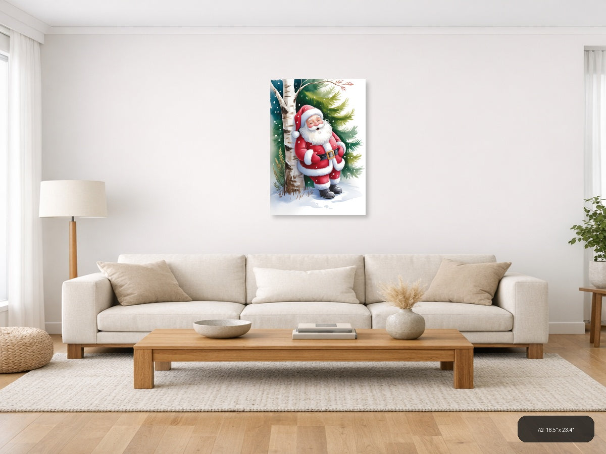 Santa Claus by Birch Tree Watercolor Wall Art — A2 / Living Room