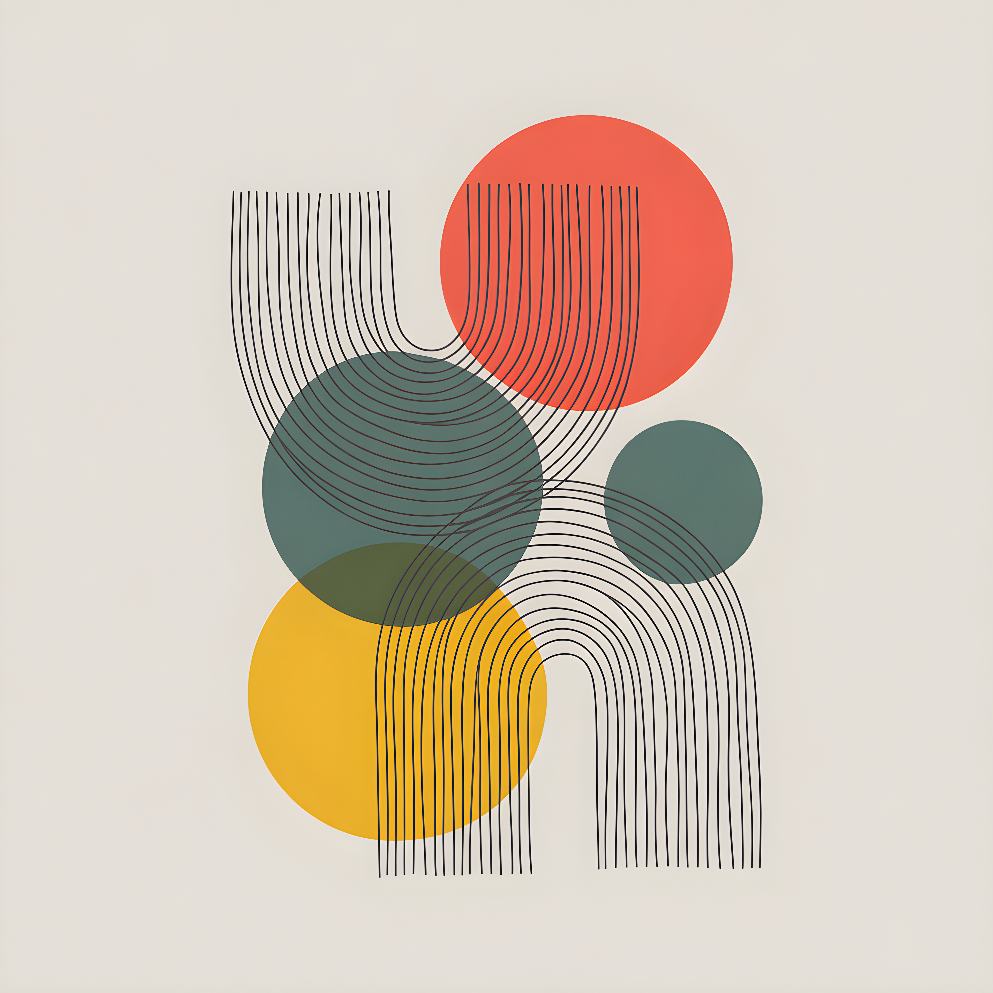 Abstract Geometric Line Art with Colourful Circles Wall Art