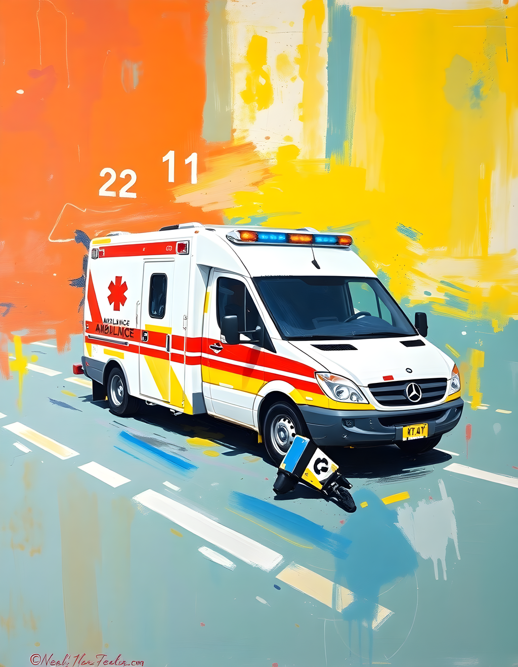 Colorful Ambulance Emergency Vehicle Abstract Wall Art