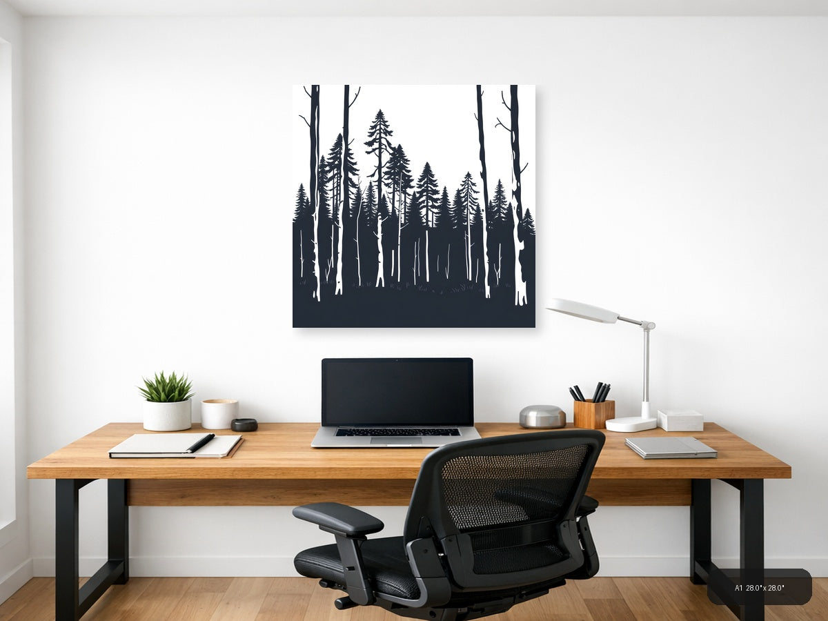 Minimalist Forest Silhouette Black and White Wall Art — A1 / Office
