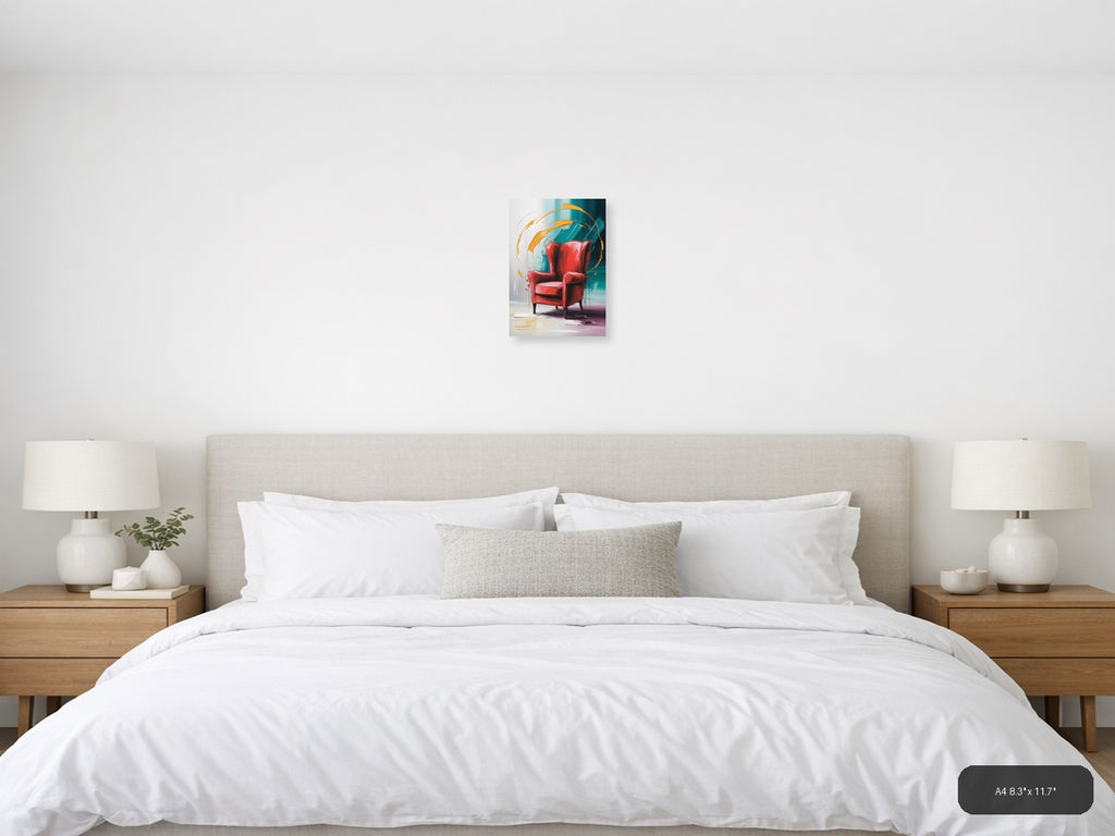 Red Chair Abstract Motion Teal Orange Wall Art — A4 / Bedroom