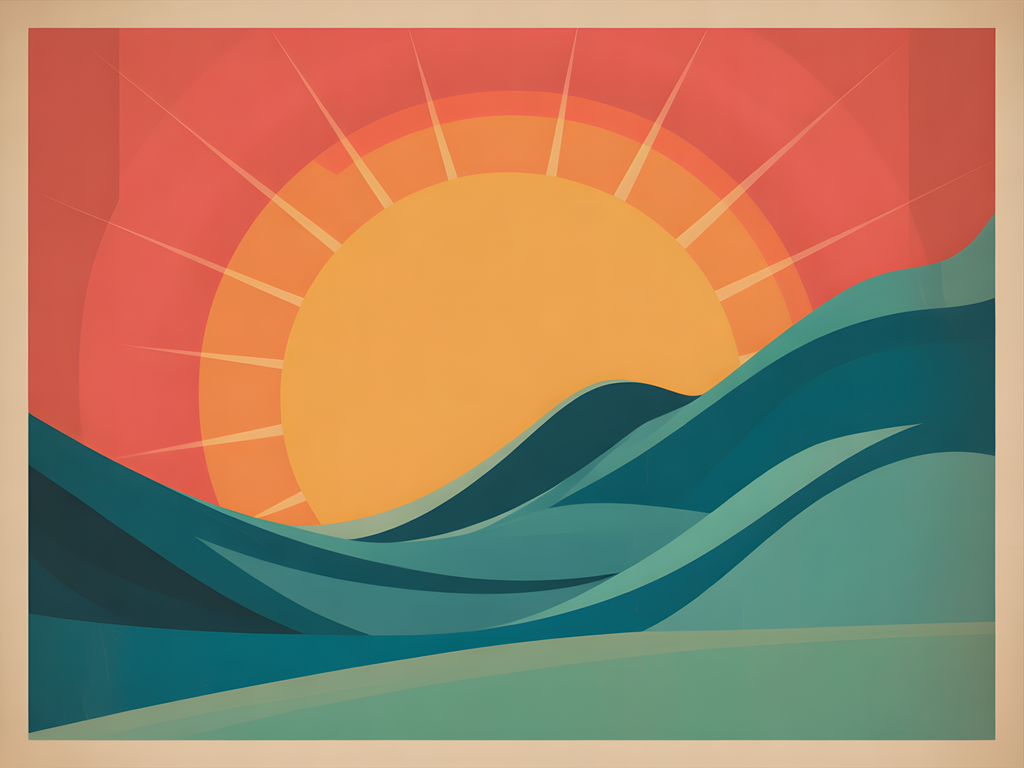 Vintage Sunrise Over Ocean Waves Wall Art