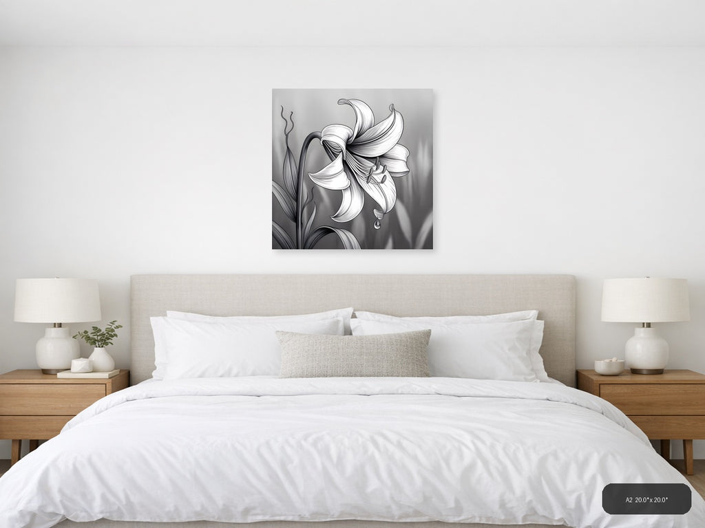 Oriental Lily Line Art Botanical Drawing Wall Art — A2 / Bedroom