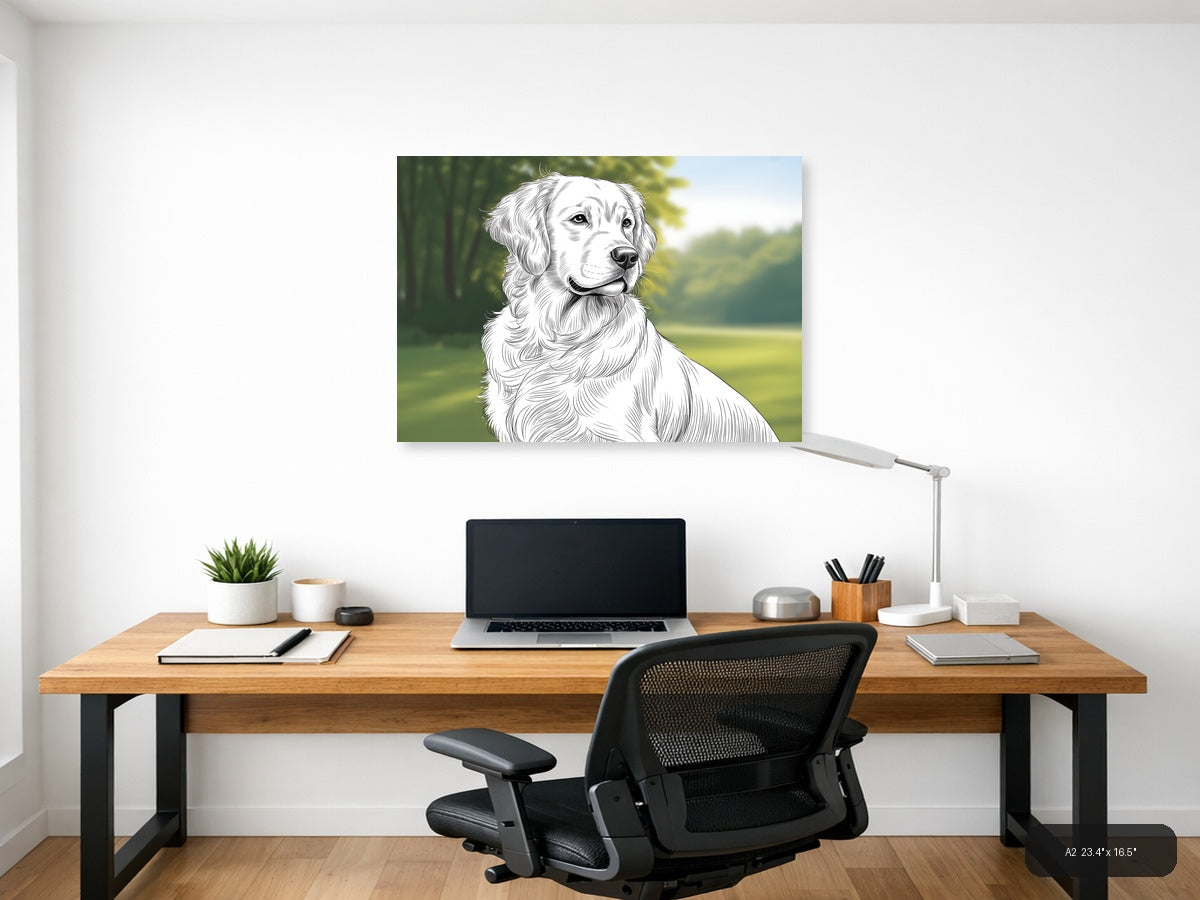 Golden Retriever Portrait Line Art Wall Art — A2 / Office