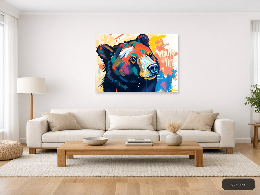 Colorful Abstract Bear Portrait Modern Wall Art — A2 / Living Room