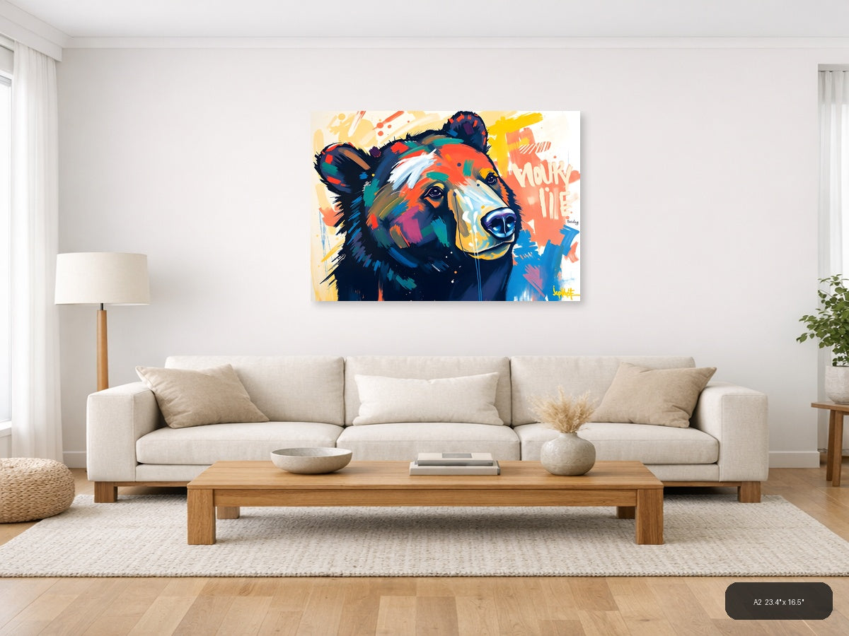 Colorful Abstract Bear Portrait Modern Wall Art — A2 / Living Room