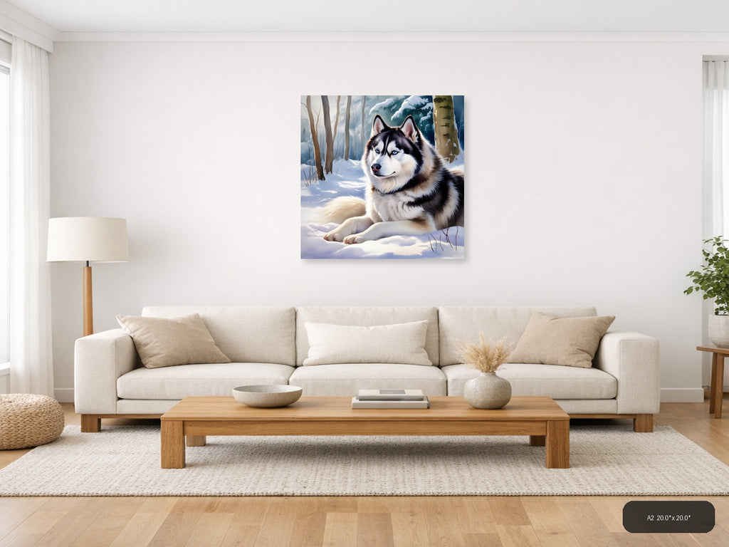 Husky in Winter Forest - Watercolor Wall Art — A2 / Living Room