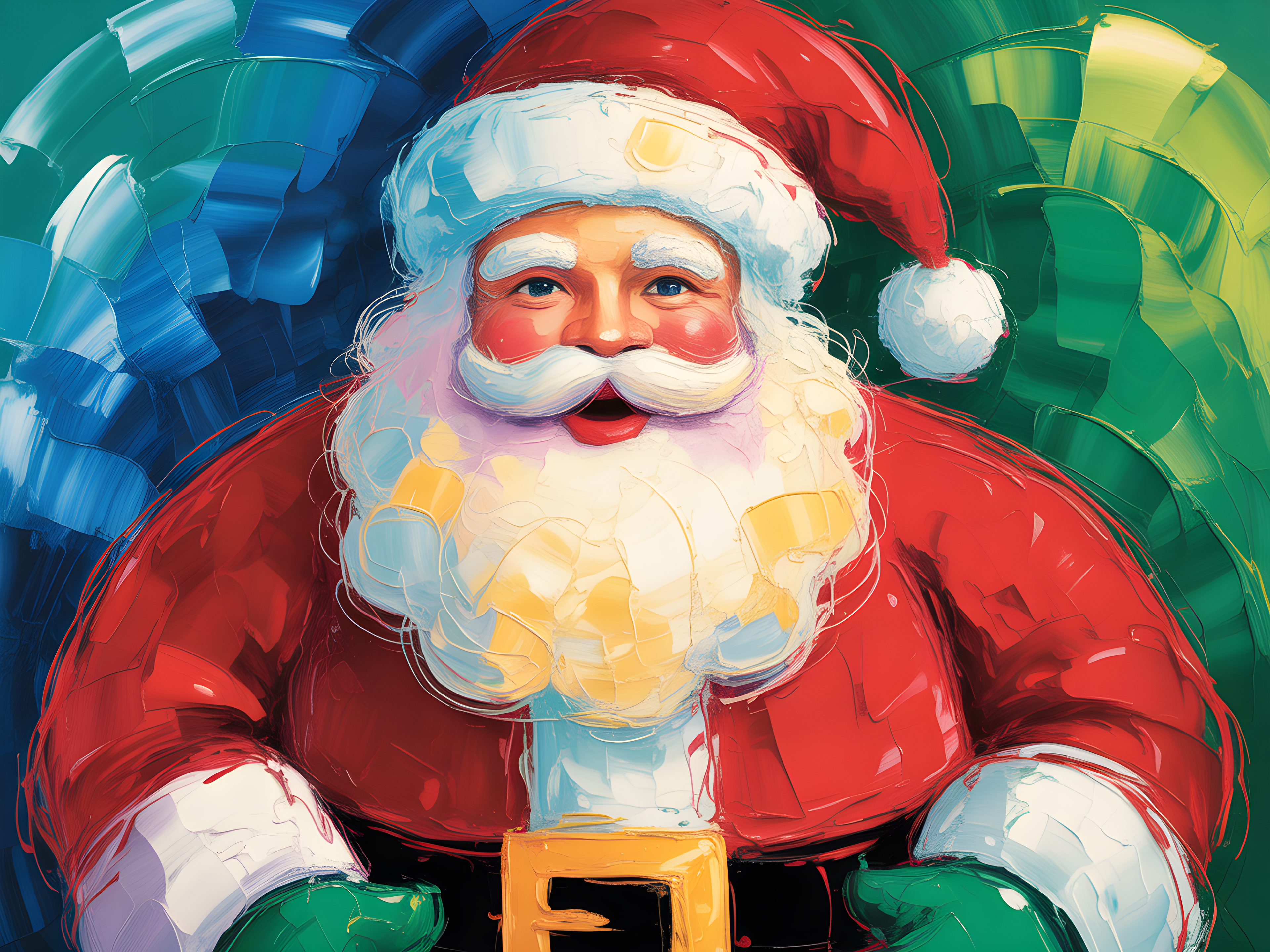 Abstract Santa Claus Portrait Colorful Holiday Wall Art