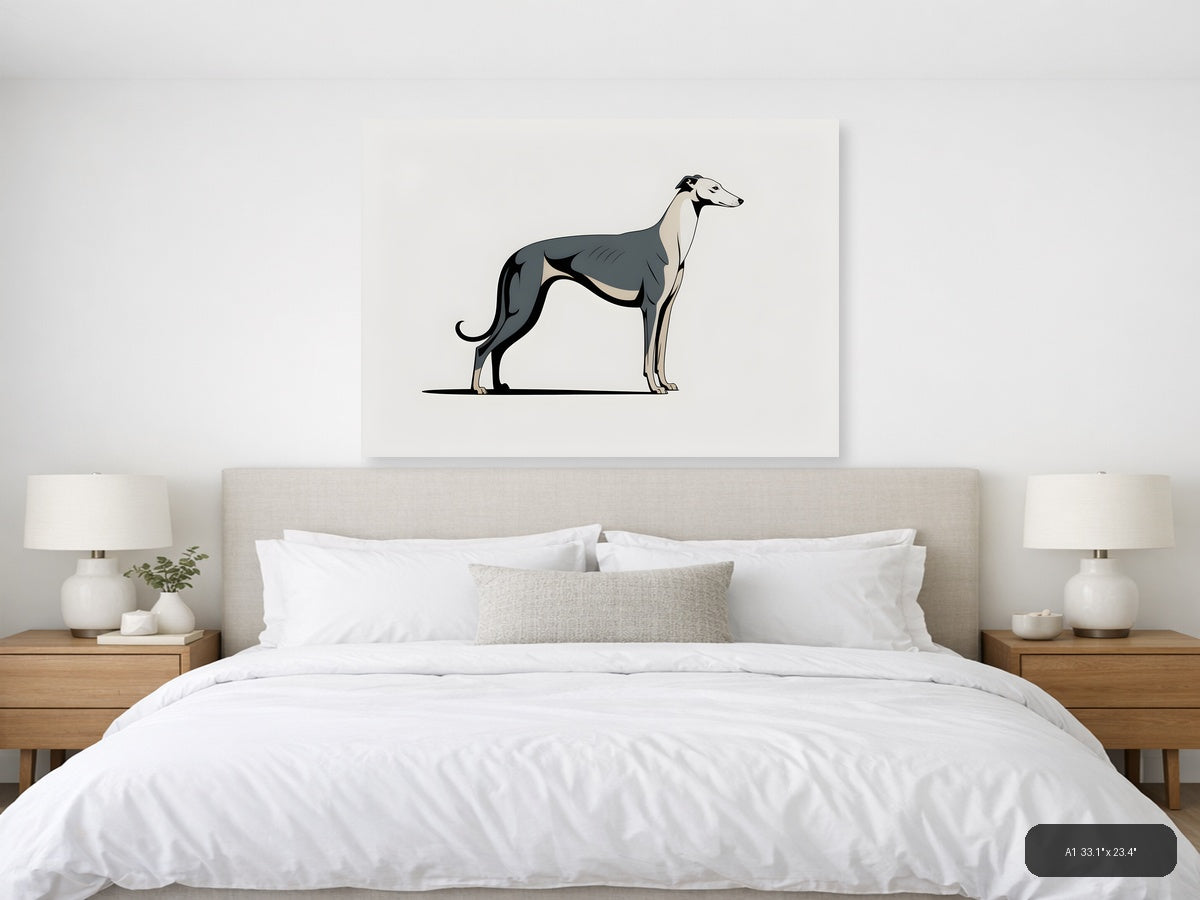 Minimalist Greyhound Dog Silhouette Landscape Wall Art — A1 / Bedroom
