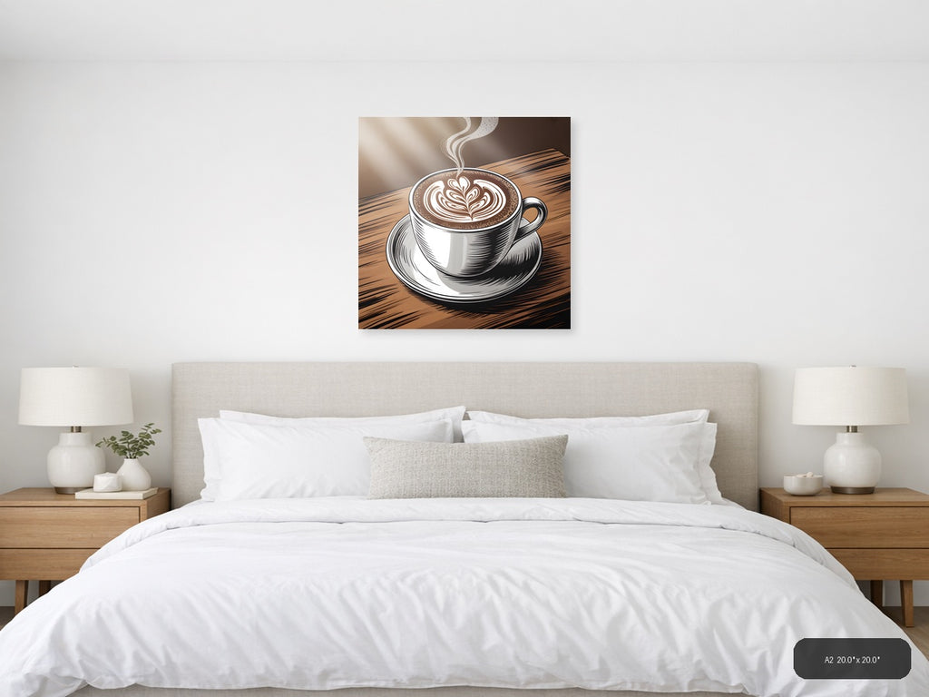 Latte Art Coffee Cup Line Art Drawing Wall Art — A2 / Bedroom