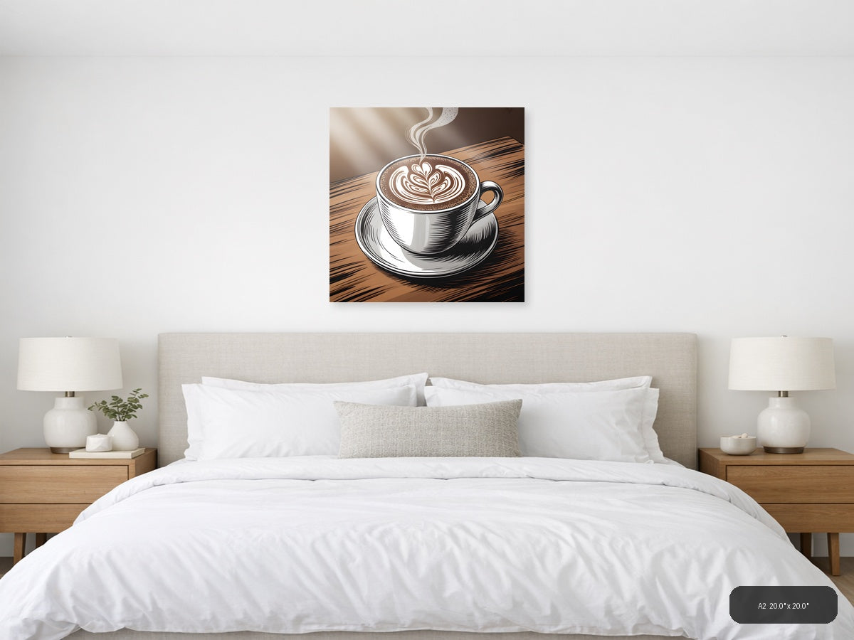 Latte Art Coffee Cup Line Art Drawing Wall Art — A2 / Bedroom