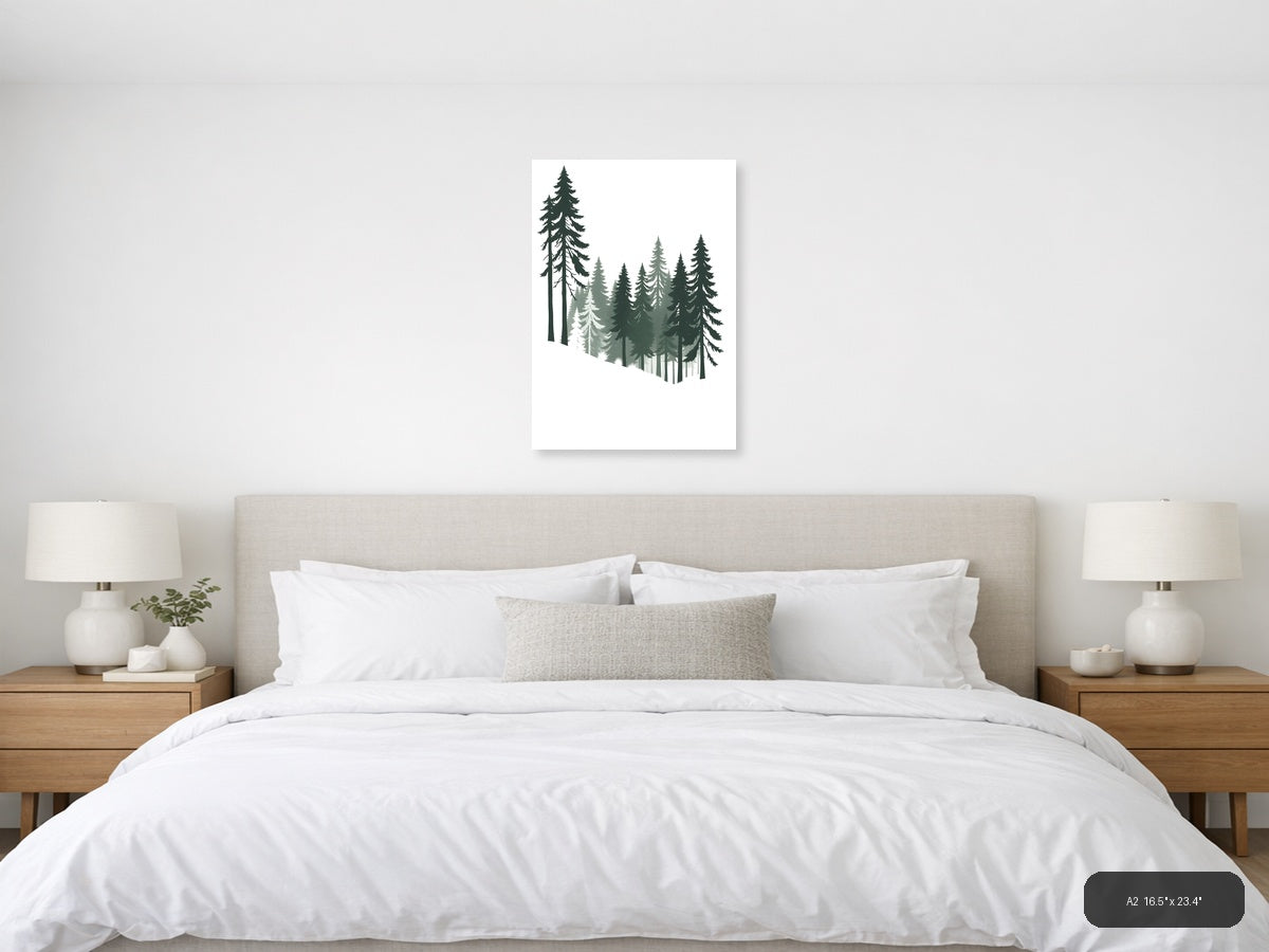 Minimalist Forest Layered Pine Trees Wall Art — A2 / Bedroom