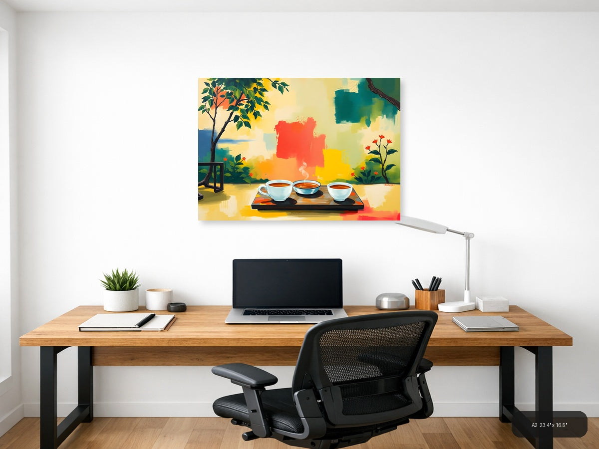 Abstract Coffee Cup Garden - Vibrant Modern Wall Art — A2 / Office