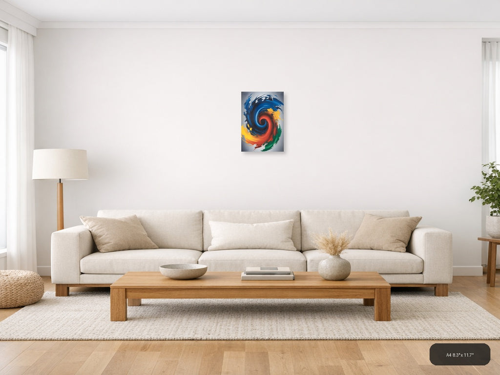 Abstract Spiral Galaxy Blue Red Yellow Wall Art — A4 / Living Room