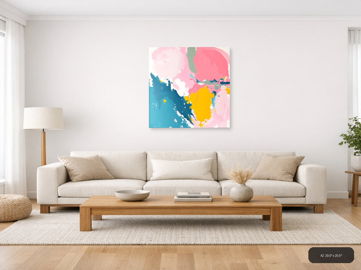 Abstract Profile in Pink, Blue & Yellow Wall Art — A2 / Living Room