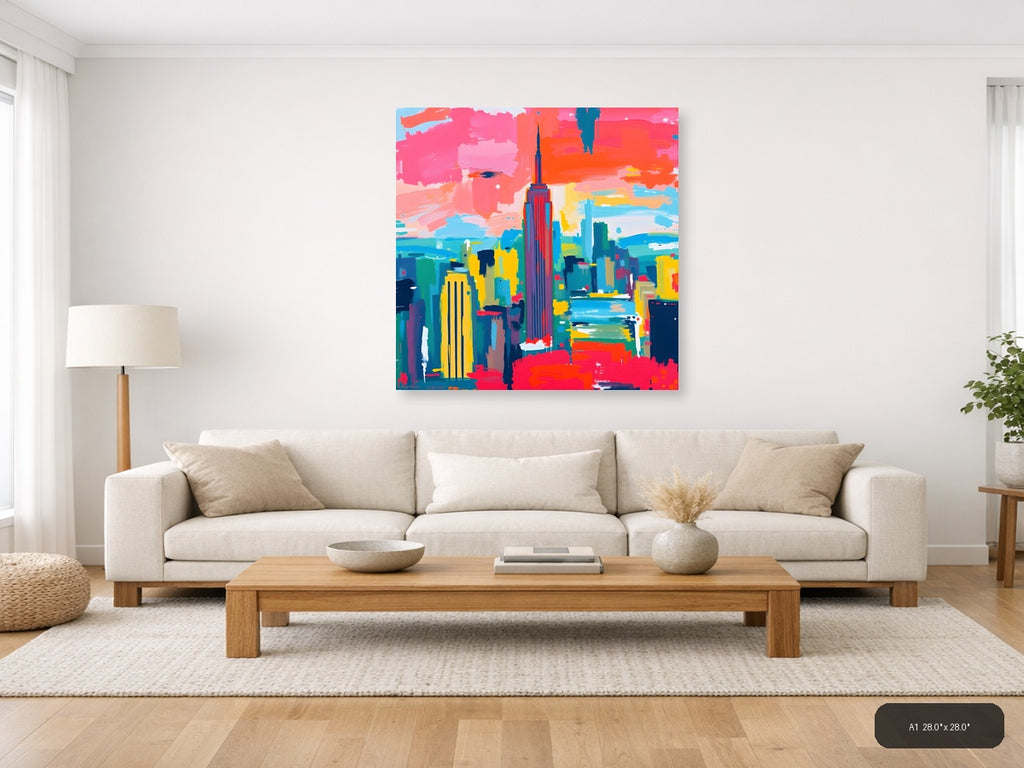 Vibrant Abstract New York City Skyline Wall Art — A1 / Living Room