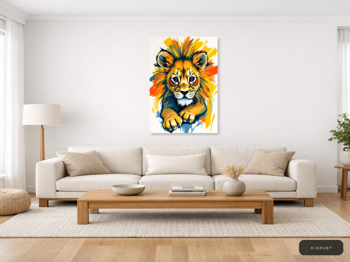 Abstract Lion Head Portrait Vibrant Splatter Wall Art — A1 / Living Room