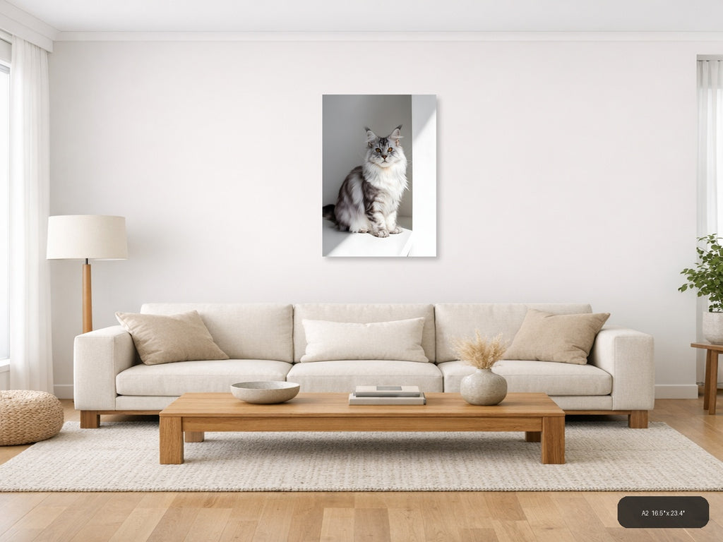 Gray Tabby Cat with Golden Eyes Minimalist Wall Art — A2 / Living Room