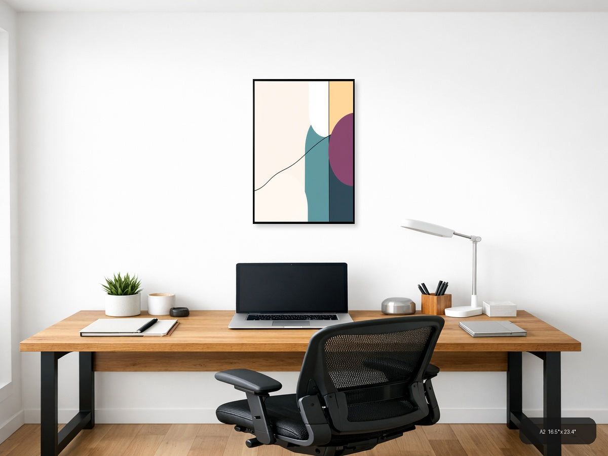 Minimalist Geometric Curves Teal Purple Wall Art — A2 / Office