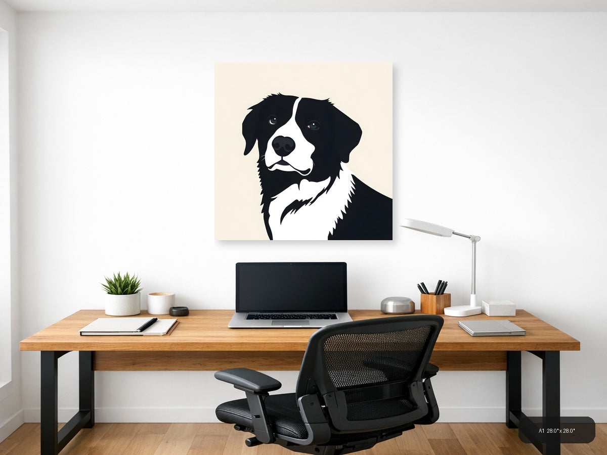 Black and White Dog Portrait Minimalist Wall Art — A1 / Office