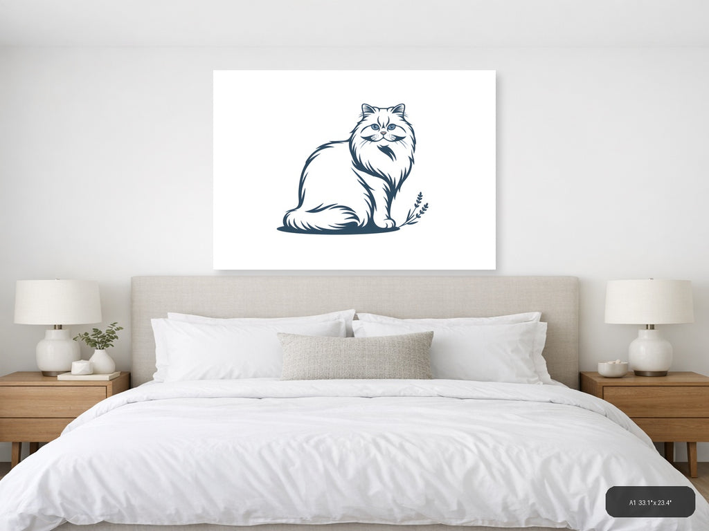 Minimalist Persian Cat with Mustache Wall Art — A1 / Bedroom