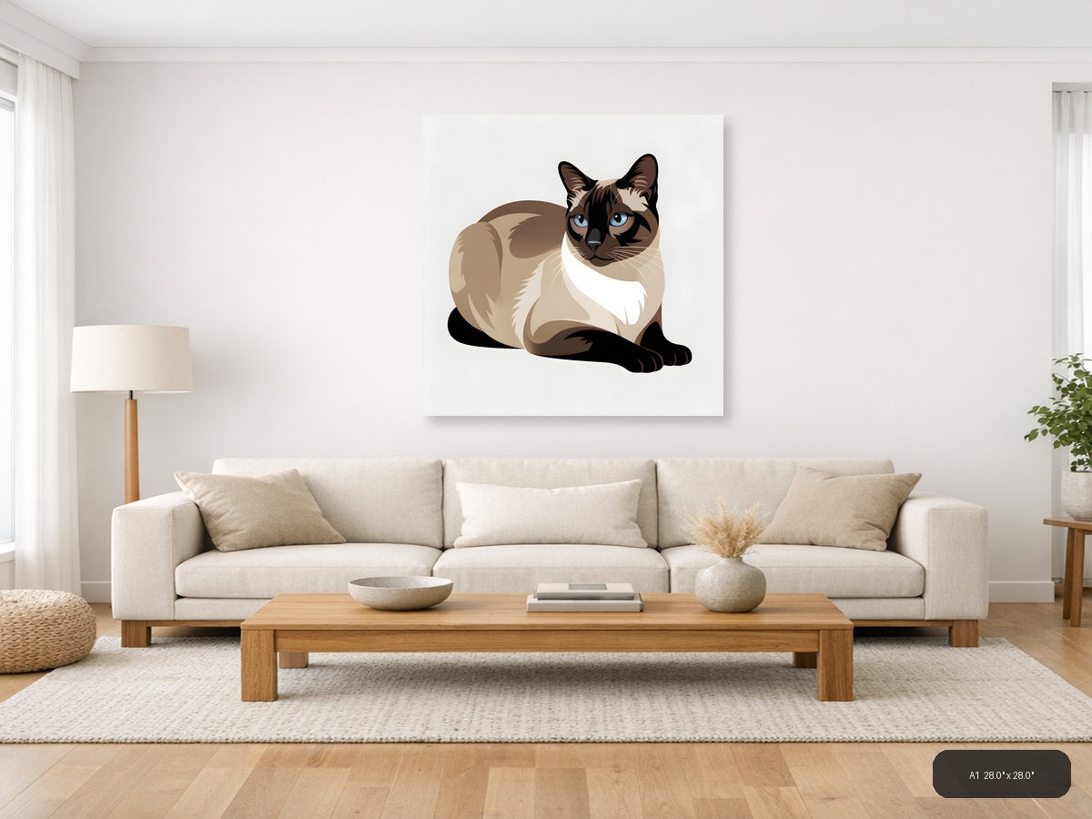 Siamese Cat with Blue Eyes Minimalist Wall Art — A1 / Living Room