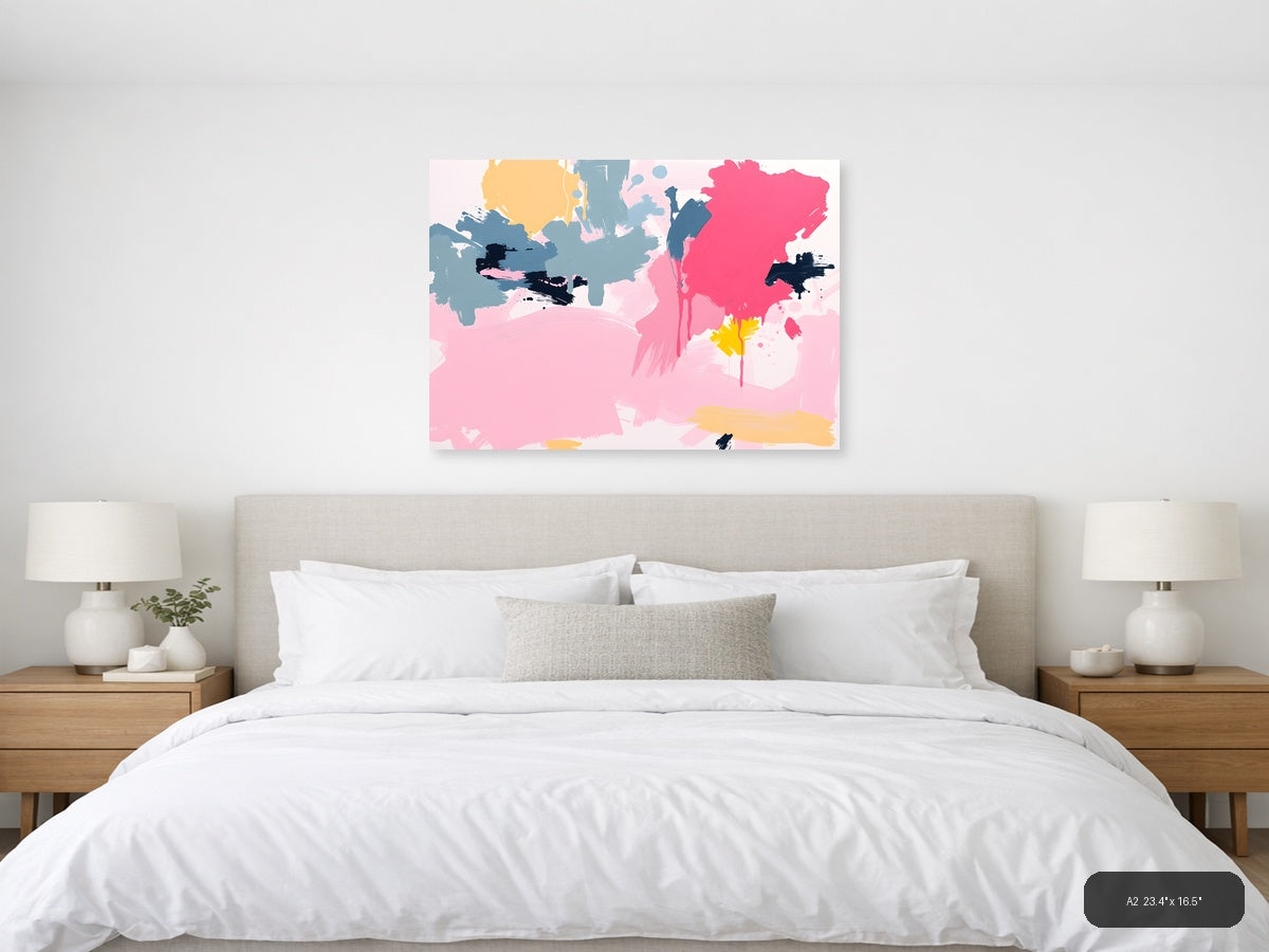 Abstract Pink & Blue Brushstroke Modern Wall Art — A2 / Bedroom