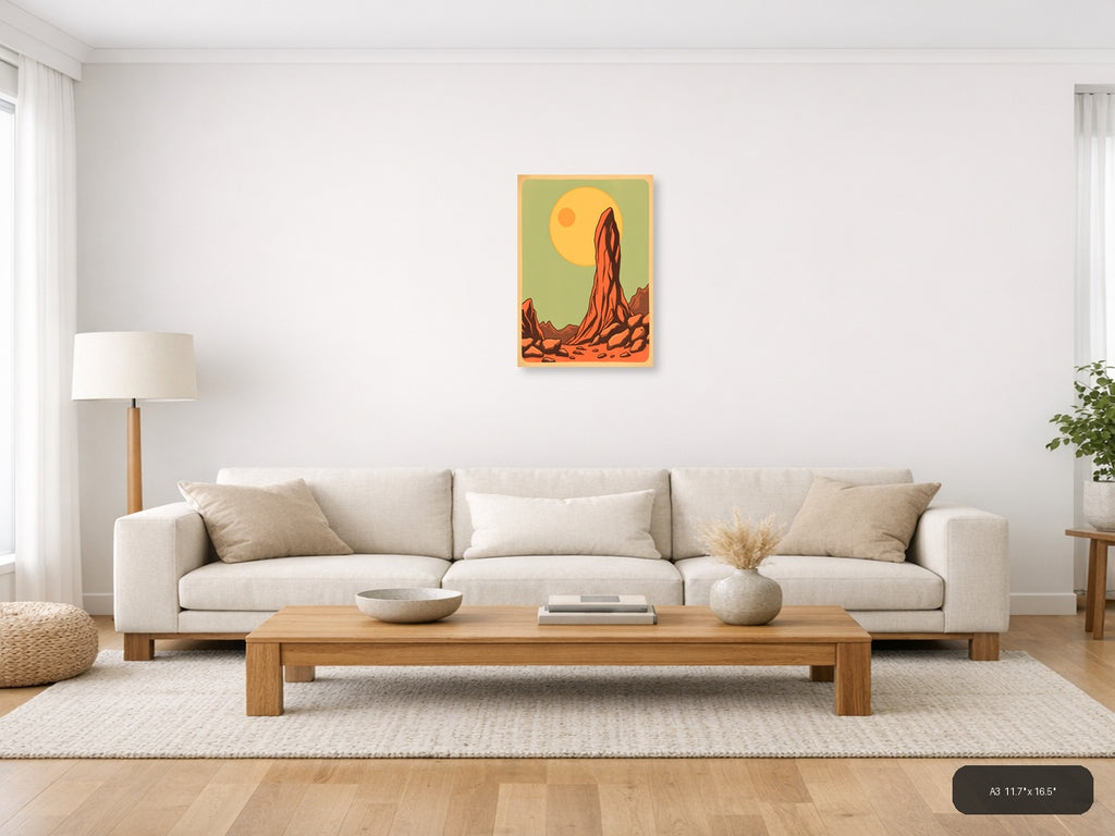 Desert Monument Vintage Landscape Wall Art — A3 / Living Room