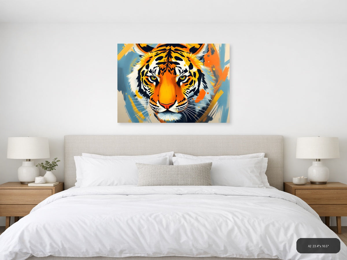 Abstract Tiger Face Portrait Modern Colorful Wall Art — A2 / Bedroom