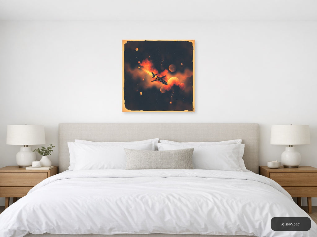 Vintage Spaceship Flight Through Cosmic Fire Wall Art — A2 / Bedroom