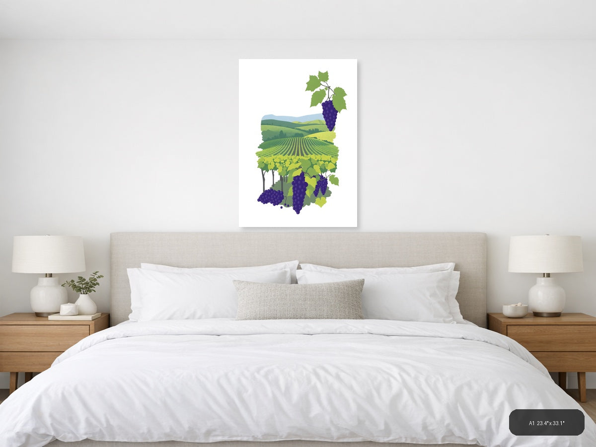 Minimalist Vineyard Landscape with Purple Grapes Wall Art — A1 / Bedroom