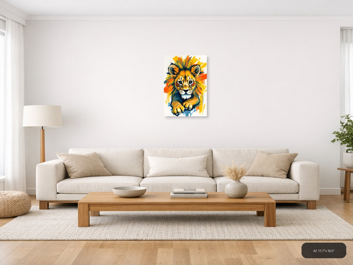 Abstract Lion Head Portrait Vibrant Splatter Wall Art — A3 / Living Room