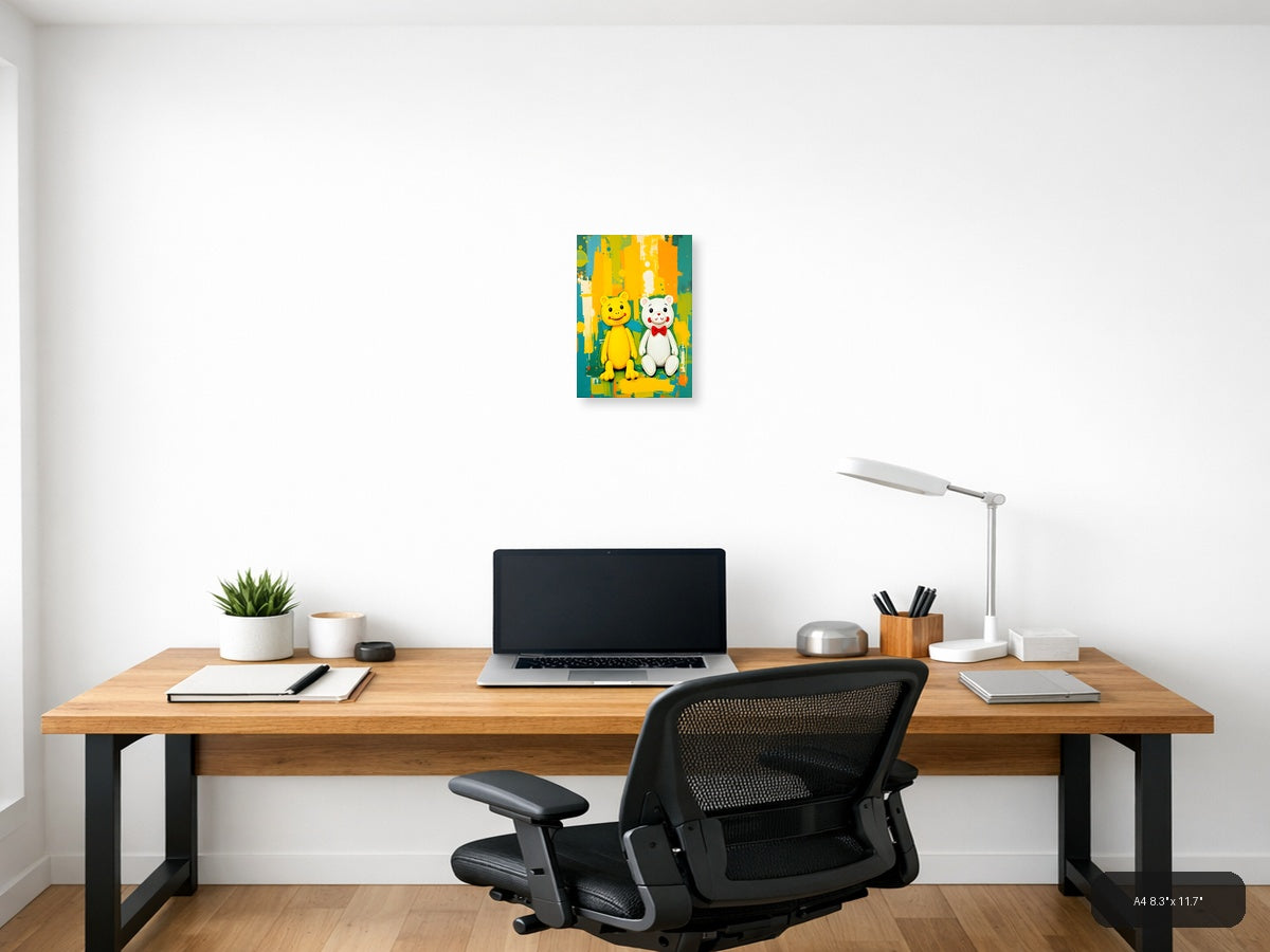 Two Happy Bears Abstract Colorful Portrait Wall Art — A4 / Office