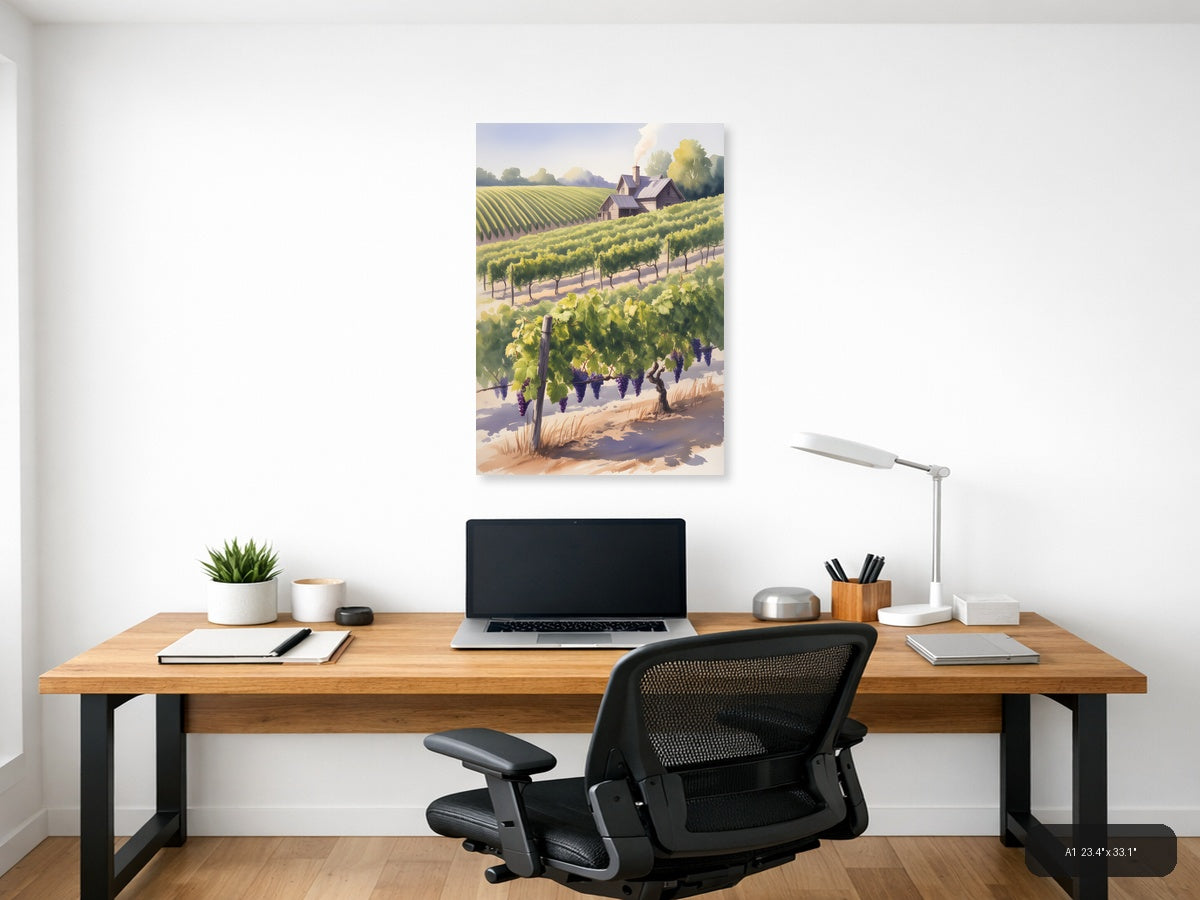 Vineyard Countryside Watercolor Landscape Wall Art — A1 / Office