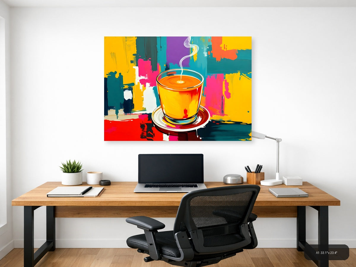 Vibrant Coffee Cup Abstract Pop Art Wall Art — A1 / Office