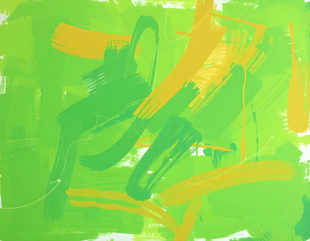 Green and Yellow Abstract Brushstrokes Wall Art