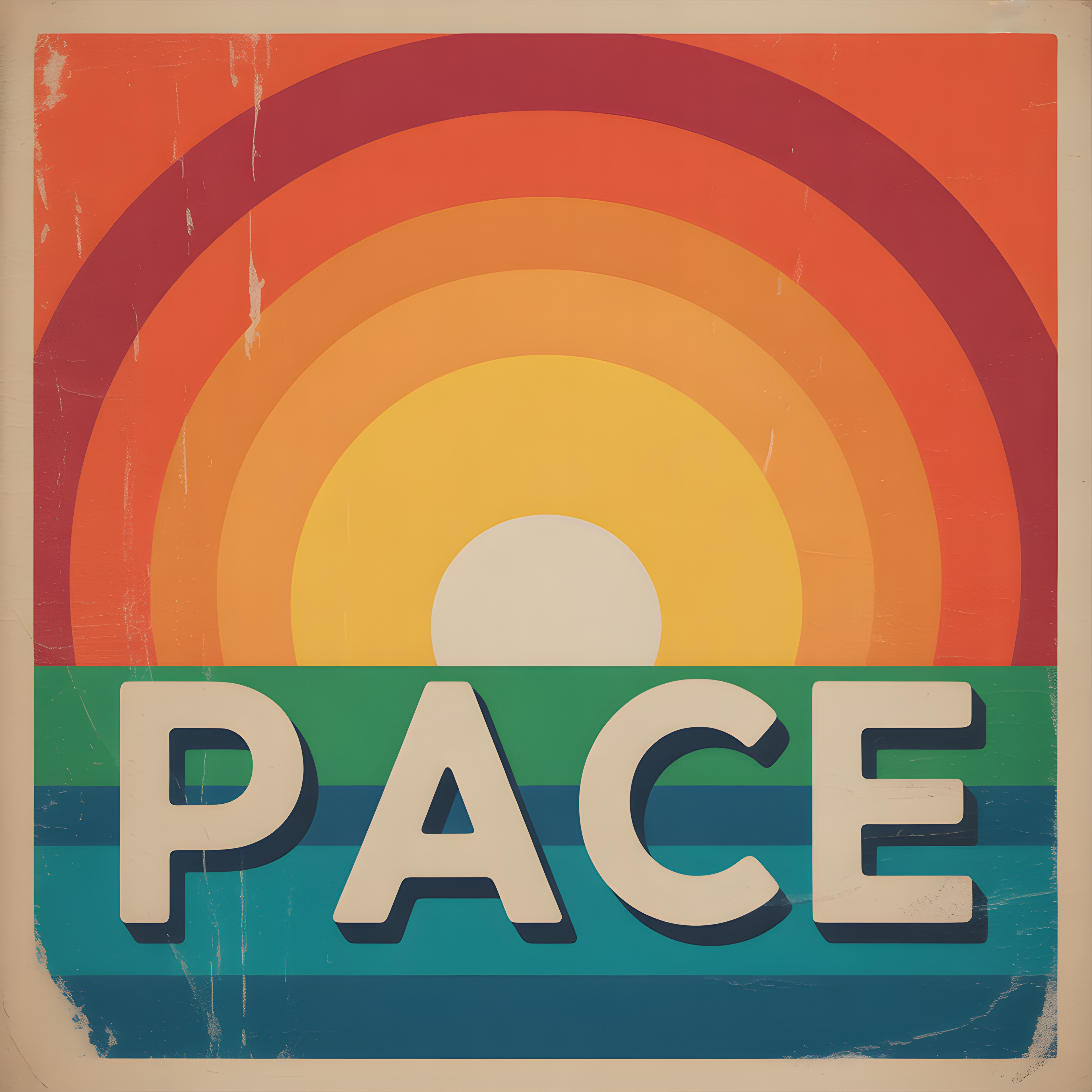Vintage Rainbow Sunset Peace Retro Wall Art