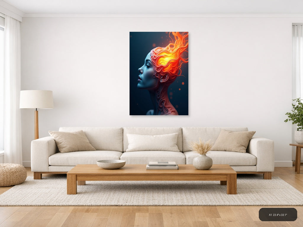 Abstract Fiery Head Portrait - Modern Digital Wall Art — A1 / Living Room