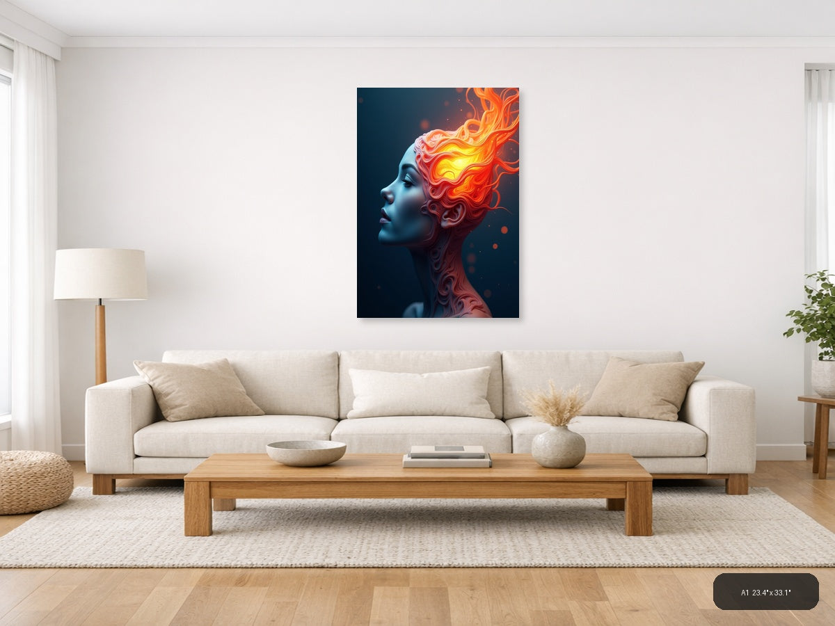 Abstract Fiery Head Portrait - Modern Digital Wall Art — A1 / Living Room
