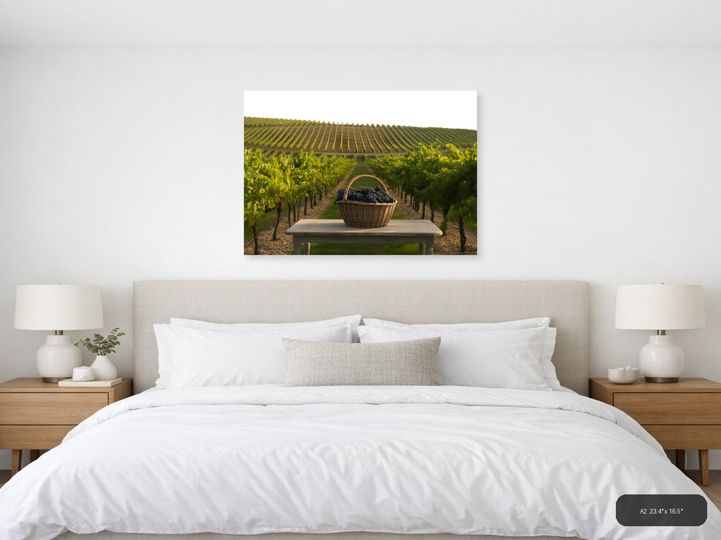 Vineyard Harvest Basket Minimalist Landscape Wall Art — A2 / Bedroom