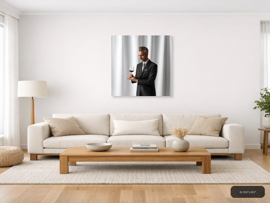 Minimalist Businessman Wine Tasting Portrait Wall Art — A2 / Living Room