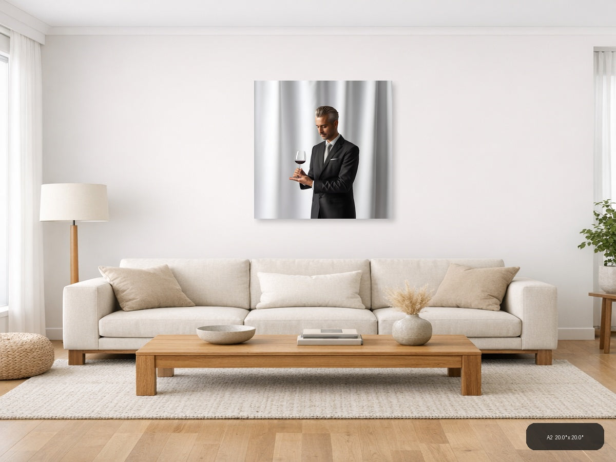 Minimalist Businessman Wine Tasting Portrait Wall Art — A2 / Living Room