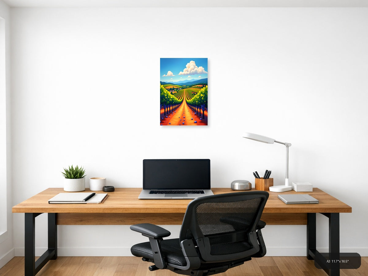 Vibrant Vineyard Valley Abstract Landscape Wall Art — A3 / Office