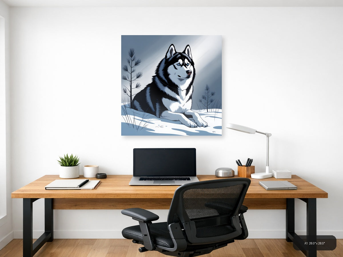 Husky in Snow Winter Landscape Photography Wall Art — A1 / Office