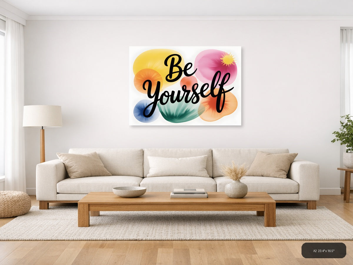 Be Yourself Watercolor Motivational Quote Wall Art — A2 / Living Room