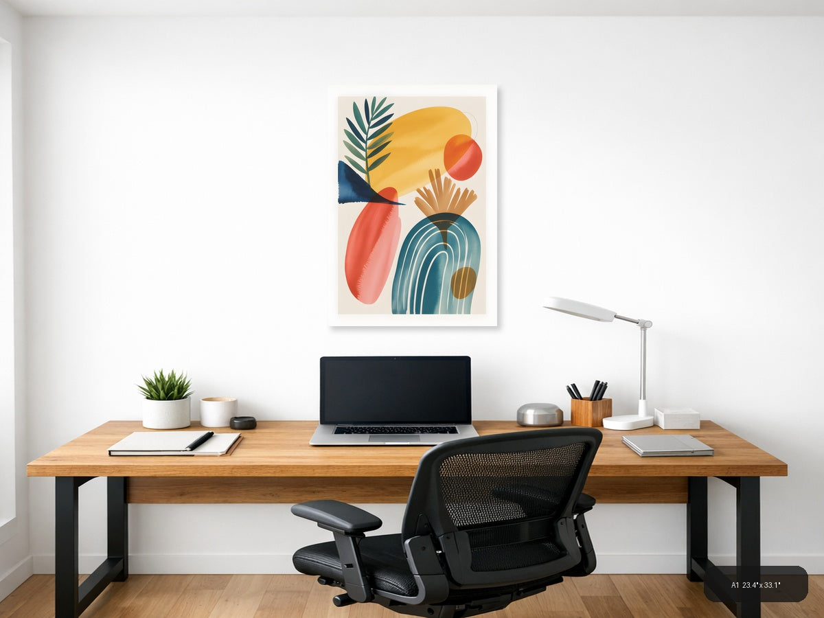Abstract Watercolor Botanical & Geometric Wall Art — A1 / Office