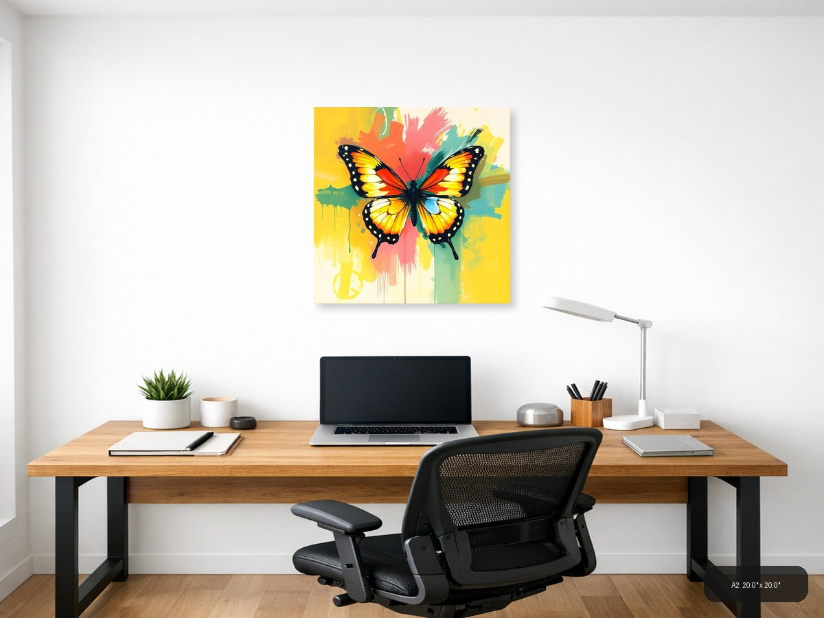 Colorful Abstract Butterfly with Paint Splash Wall Art — A2 / Office
